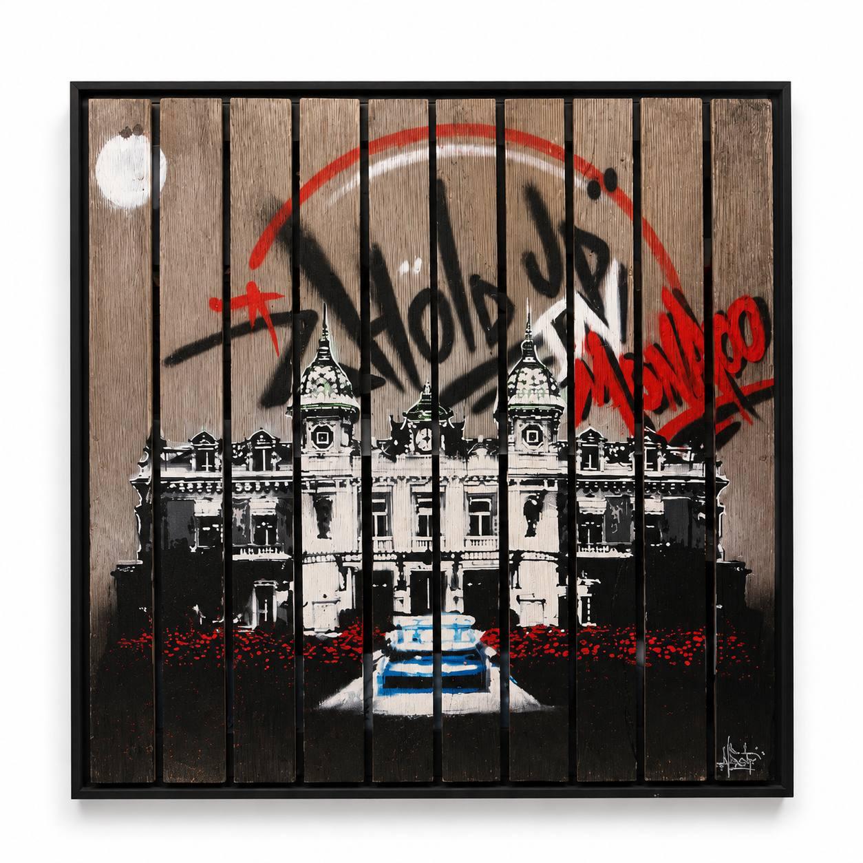 Anthony Alberti, Holdup in Monaco, 2010–2020, graffiti sur planches de bois.